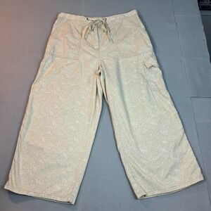White Stag Womens 100% Cotton wideleg crop beige micro floral cargo pants sz 14‎